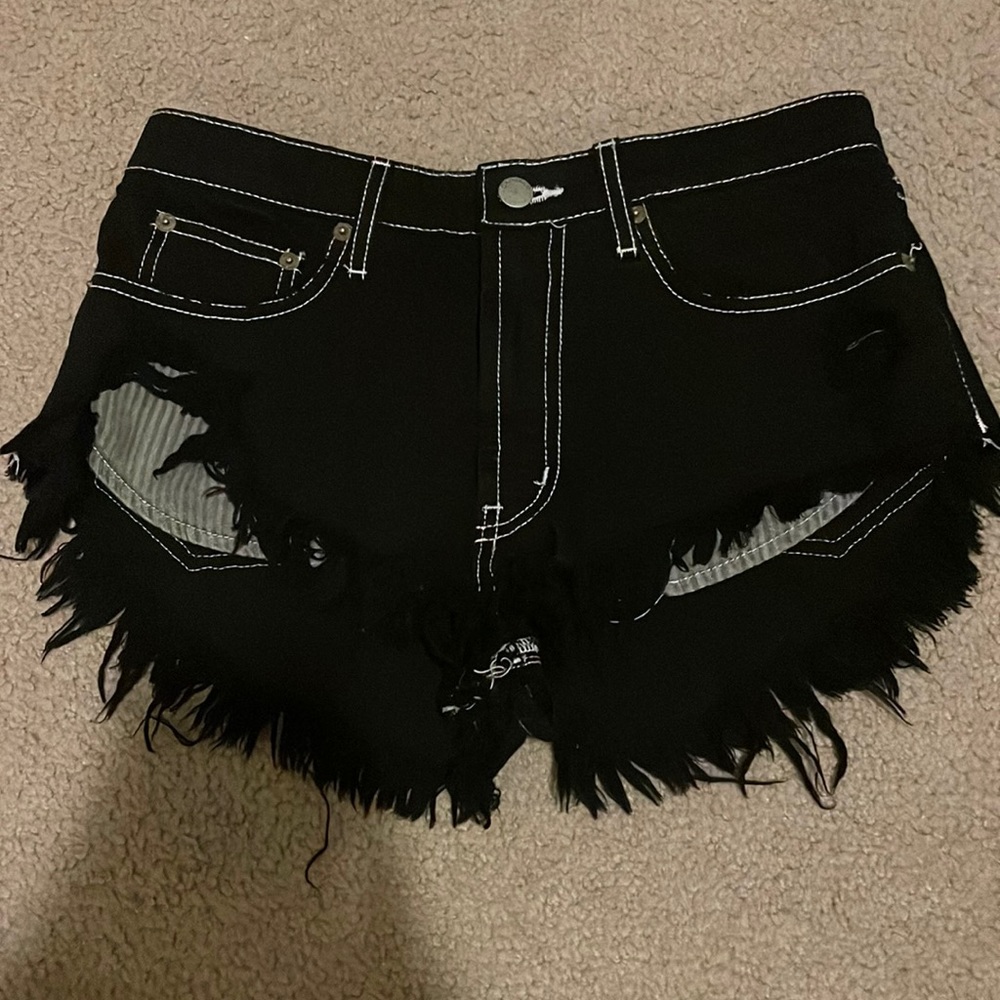 Carmar Black Jean shorts with white stitching